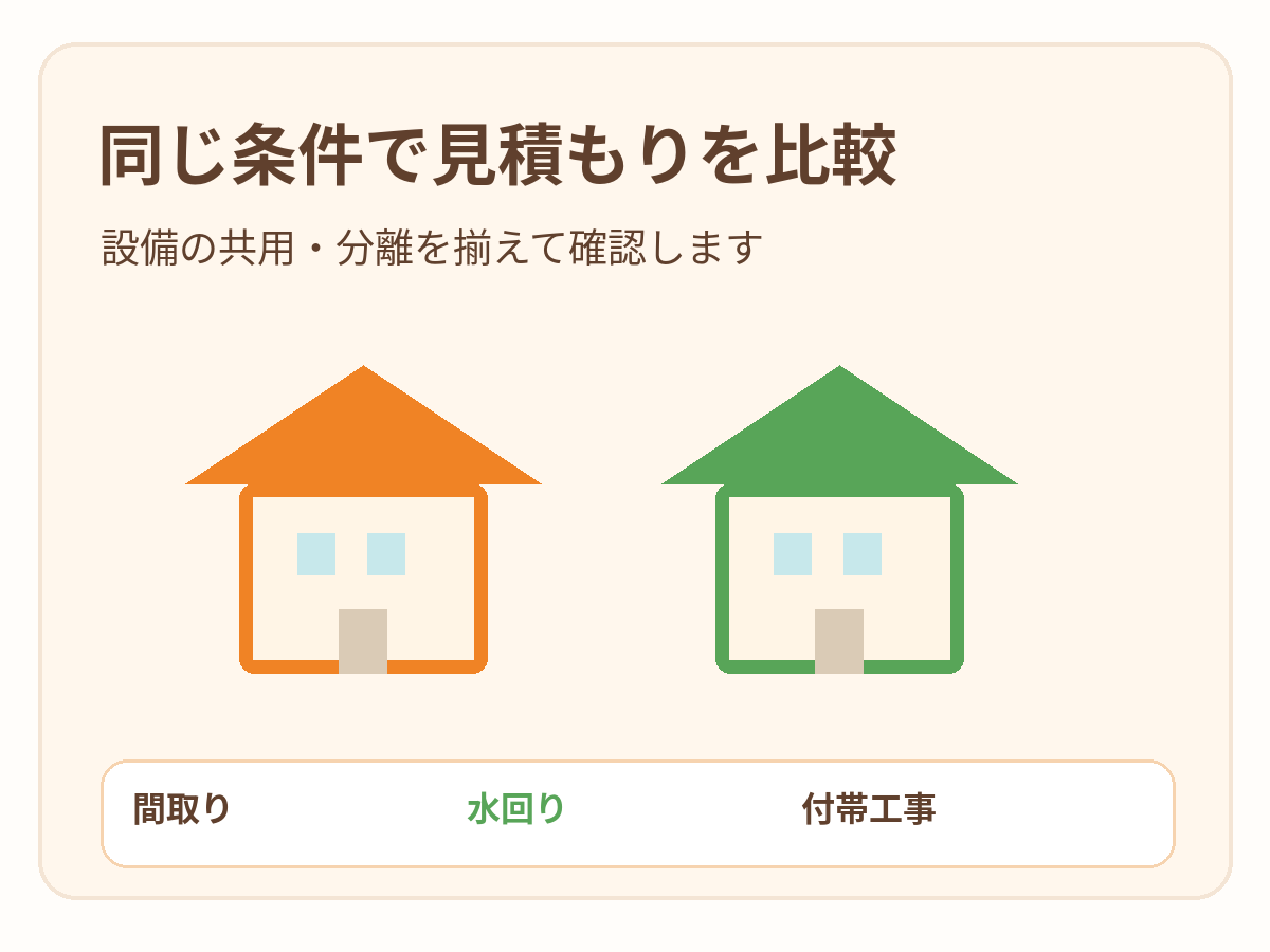同じ間取りや設備条件をそろえて比較するイメージ